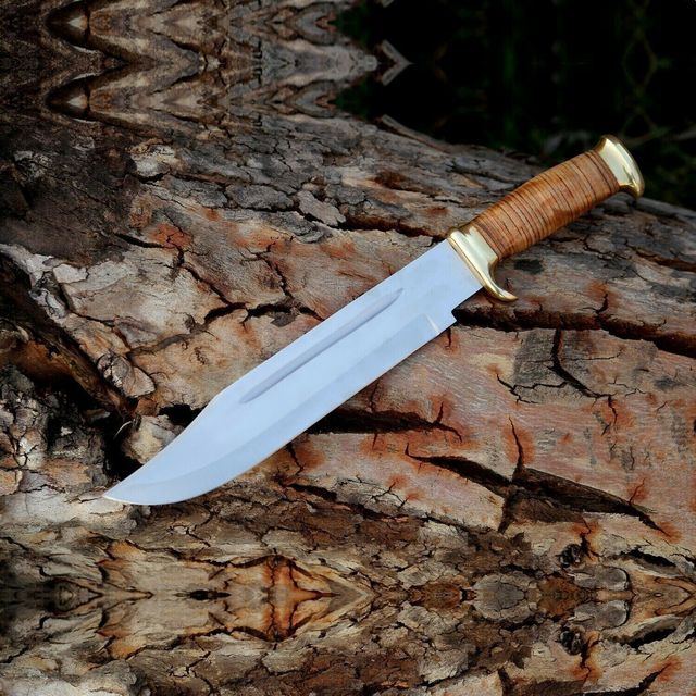 Handmade Bowie Long Hunting Knife Stainless Steel  Knife, Fixed Blade Hunting Knife, Outdoor Camping Knife, Survival Knife, Large Bowie Knife With Leather Sheath