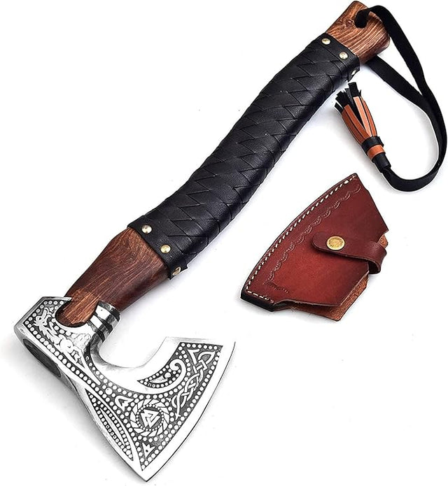 Handmade viking axe real hatchet, Forged carbon steel axe | Outdoor camping axe with premium leather sheath, Viking gifts